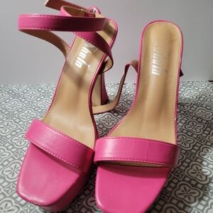 Stylish Pink Heels by Sheln.  Beautiful cross straps!
